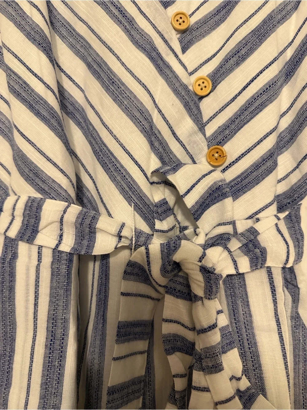 Rare Editions Blue and White Striped Sleeveless Dress with Tie Waist
